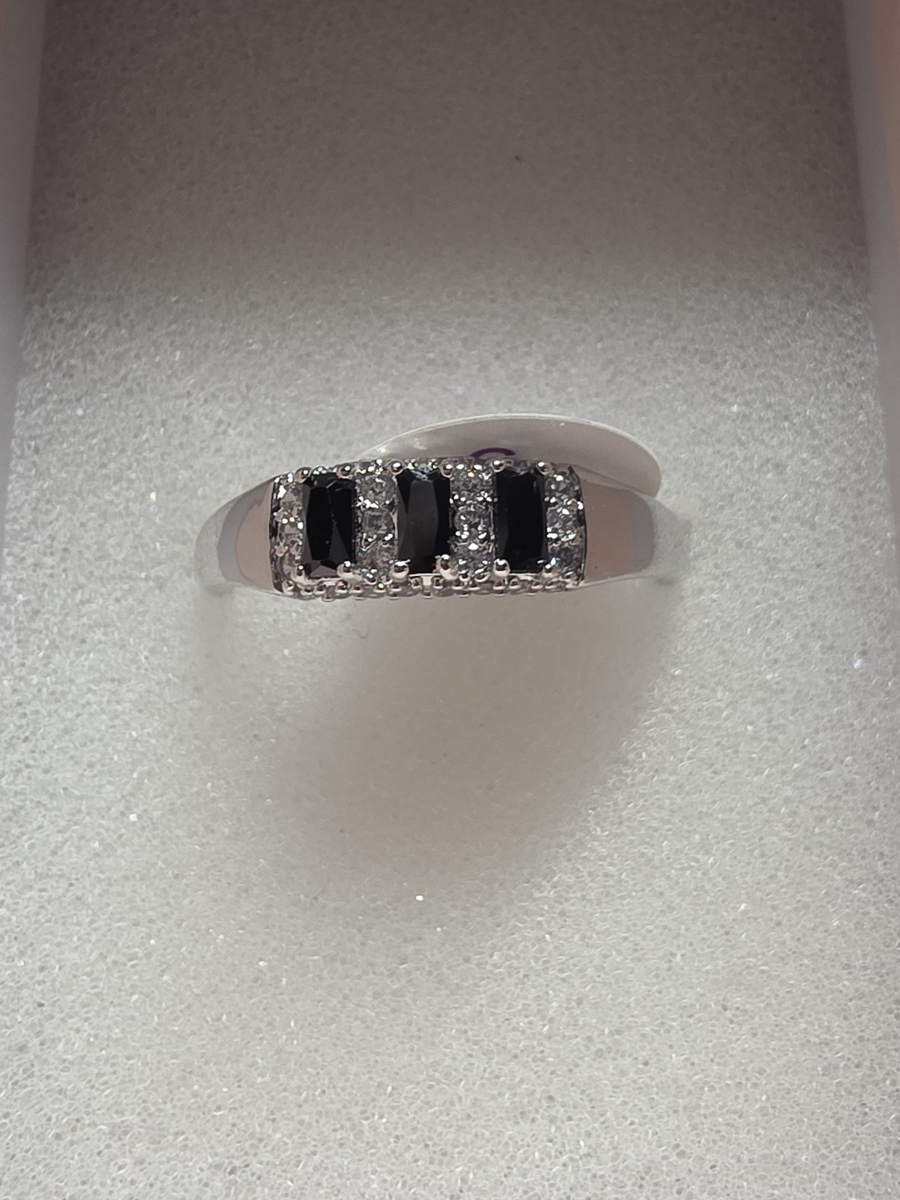 Sterling Silver Black Sapphire Trio Ring Sz9